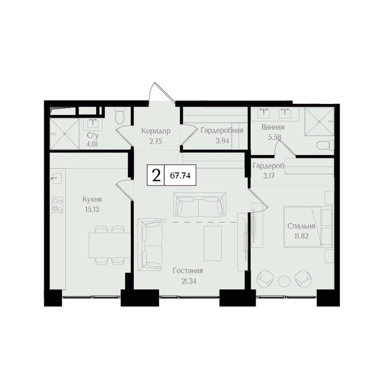 2-BD Apartment Sale, 67.7 sq. m. at Preobrazhenskaya ploschad, 1st Bukhvostova Street, Moscow, Russia #1