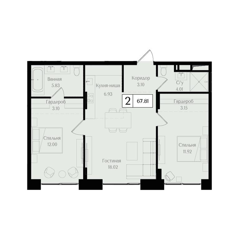 2-BD Apartment Sale, 67.8 sq. m. at Preobrazhenskaya ploschad, 1st Bukhvostova Street, Moscow, Russia #1
