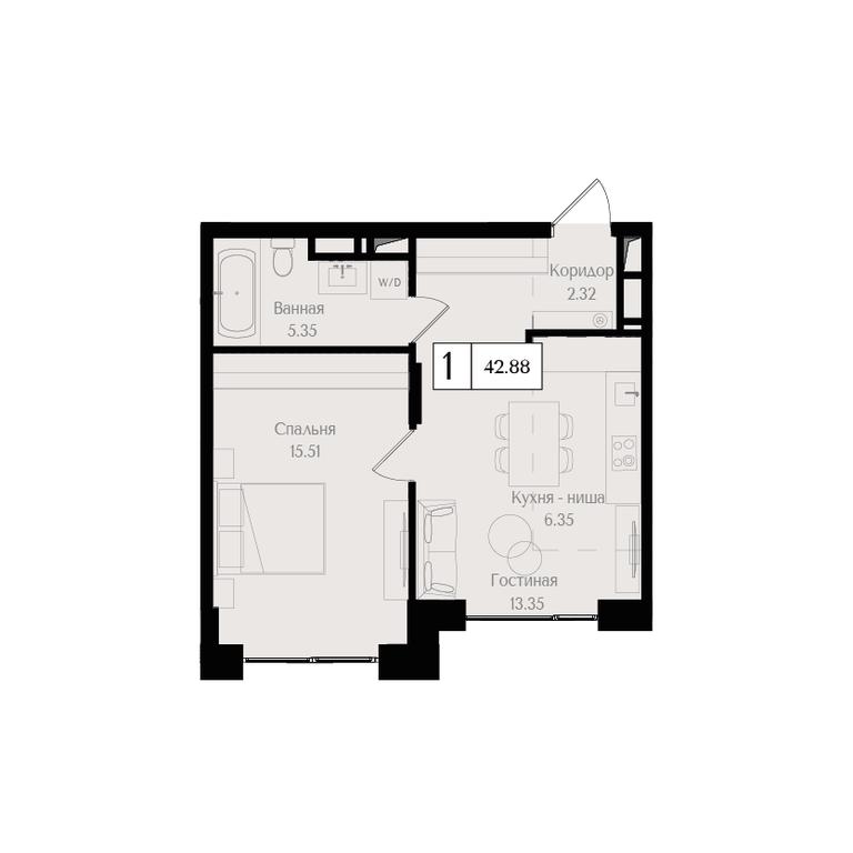 1-BD Apartment Sale, 42.9 sq. m. at Preobrazhenskaya ploschad, 1st Bukhvostova Street, Moscow, Russia #1