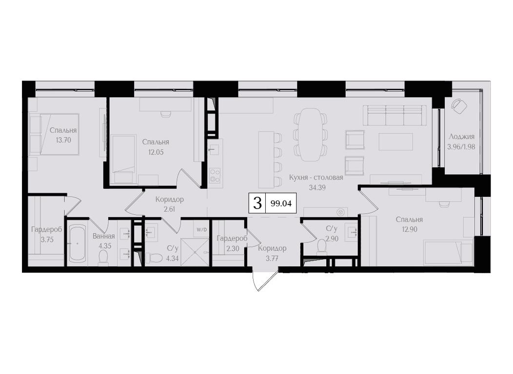 3-BD Apartment Sale, 99.1 sq. m. at Preobrazhenskaya ploschad, 1st Bukhvostova Street, Moscow, Russia #1