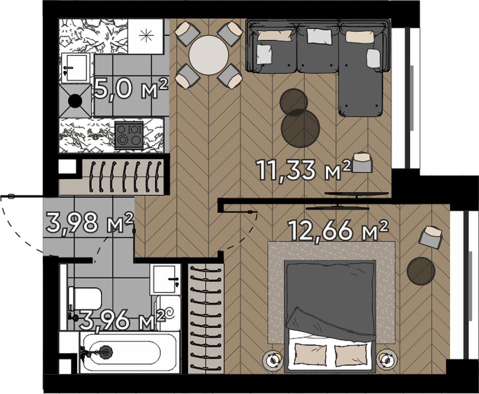 2-BD Apartment Sale, 36.93平方米 at Kvartal Serebryany Bor, Berzarina Street, Moscow, Russia #1