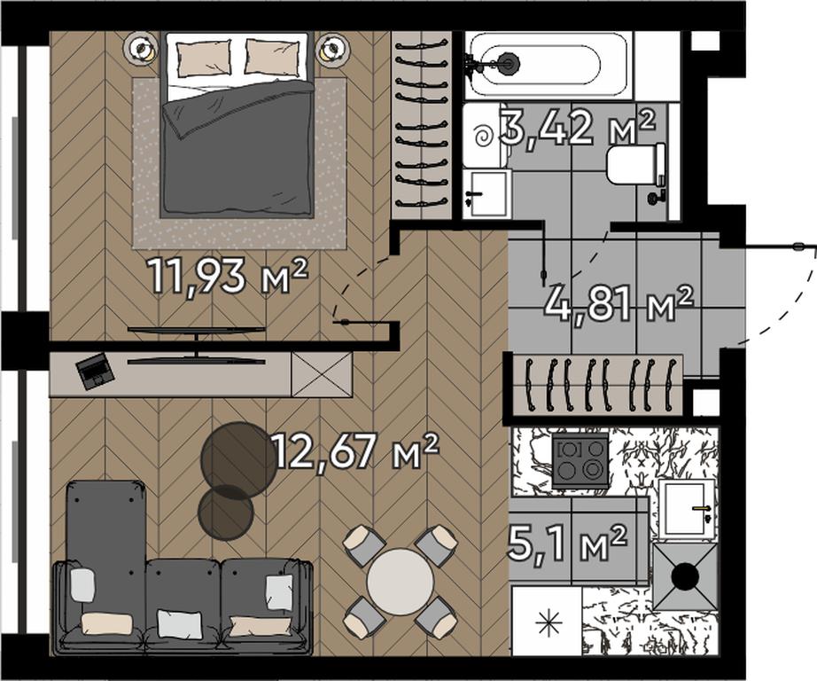 2-BD Apartment Sale, 37.93 sq. m. at Kvartal Serebryany Bor, Berzarina Street, Moscow, Russia #1 2-BD Apartment Sale, 37.93 sq. m. at Kvartal Serebryany Bor, Berzarina Street, Moscow, Russia #1