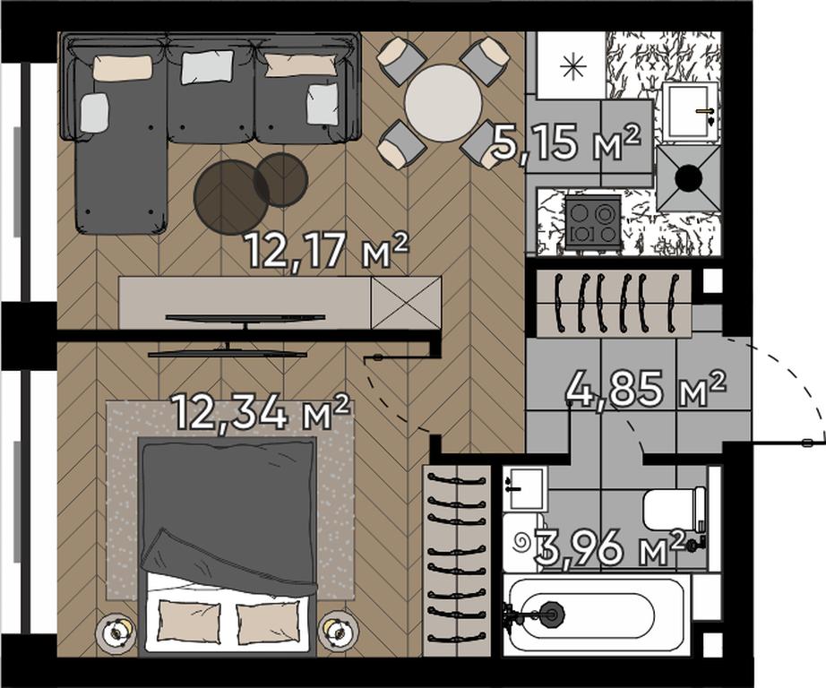 2-BD Apartment Sale, 38.47 sq. m. at Kvartal Serebryany Bor, Berzarina Street, Moscow, Russia #1 2-BD Apartment Sale, 38.47 sq. m. at Kvartal Serebryany Bor, Berzarina Street, Moscow, Russia #1