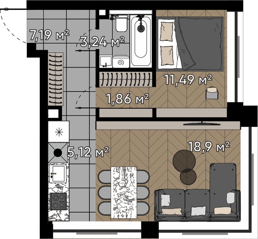 2-BD Apartment Sale, 47.8 sq. m. at Kvartal Serebryany Bor, Berzarina Street, Moscow, Russia #1