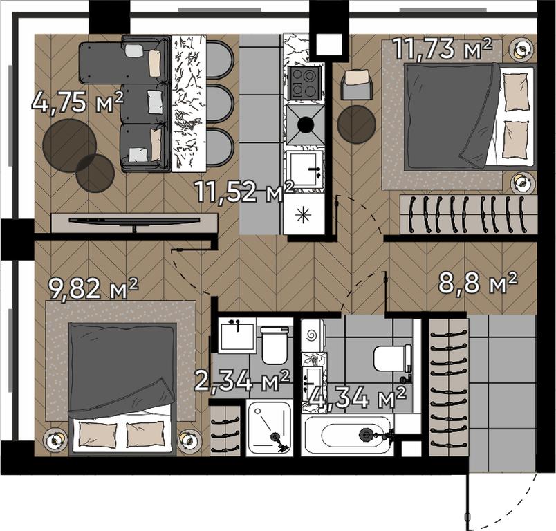 3-BD Apartment Sale, 53.3 sq. m. at Kvartal Serebryany Bor, Berzarina Street, Moscow, Russia #1 3-BD Apartment Sale, 53.3 sq. m. at Kvartal Serebryany Bor, Berzarina Street, Moscow, Russia #1