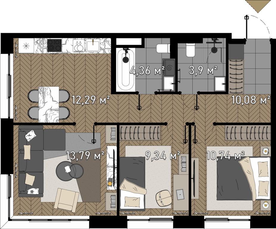 4-BD Apartment Sale, 66.9平方米 at Zorge 9, Zorge Street, 9к1, Moscow, Russia #1 4-BD Apartment Sale, 66.9平方米 at Zorge 9, Zorge Street, 9к1, Moscow, Russia #1