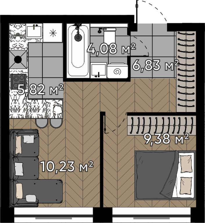 2-BD Apartment Sale, 36.34 sq. m. at Kvartal Serebryany Bor, Berzarina Street, Moscow, Russia #1 2-BD Apartment Sale, 36.34 sq. m. at Kvartal Serebryany Bor, Berzarina Street, Moscow, Russia #1