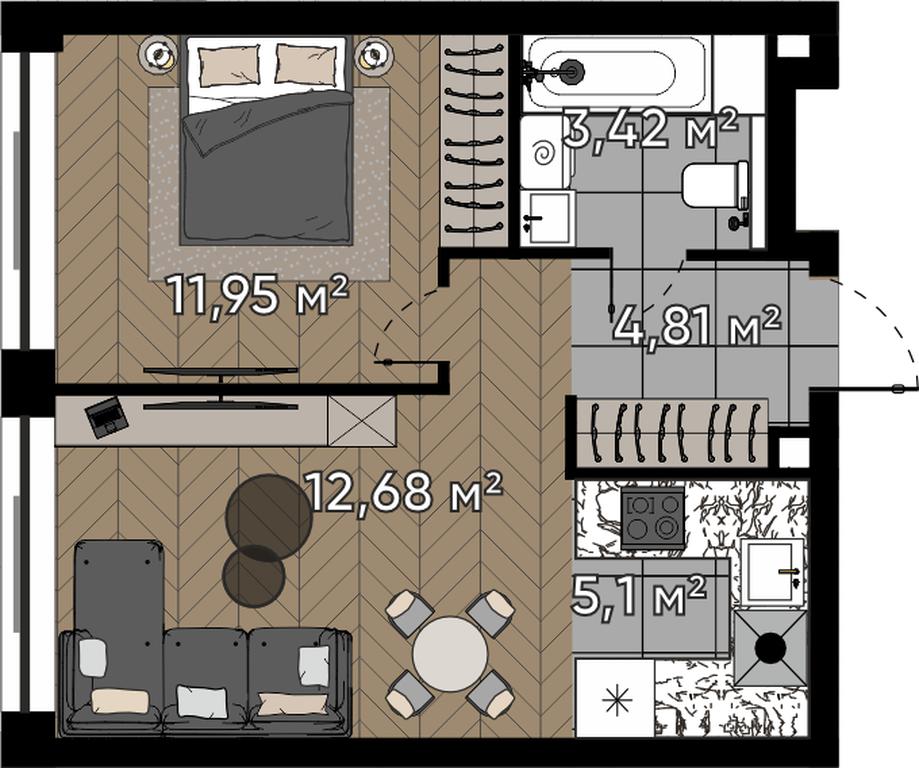 2-BD Apartment Sale, 37.96 sq. m. at Kvartal Serebryany Bor, Berzarina Street, Moscow, Russia #1 2-BD Apartment Sale, 37.96 sq. m. at Kvartal Serebryany Bor, Berzarina Street, Moscow, Russia #1