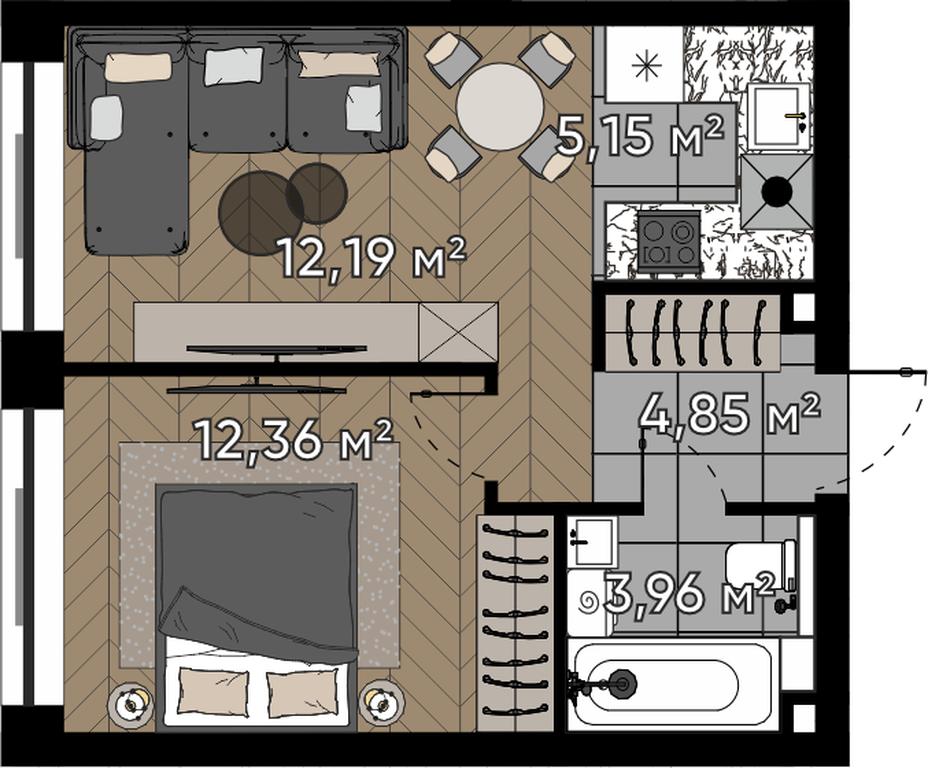 2-BD Apartment Sale, 38.51 sq. m. at Kvartal Serebryany Bor, Berzarina Street, Moscow, Russia #1