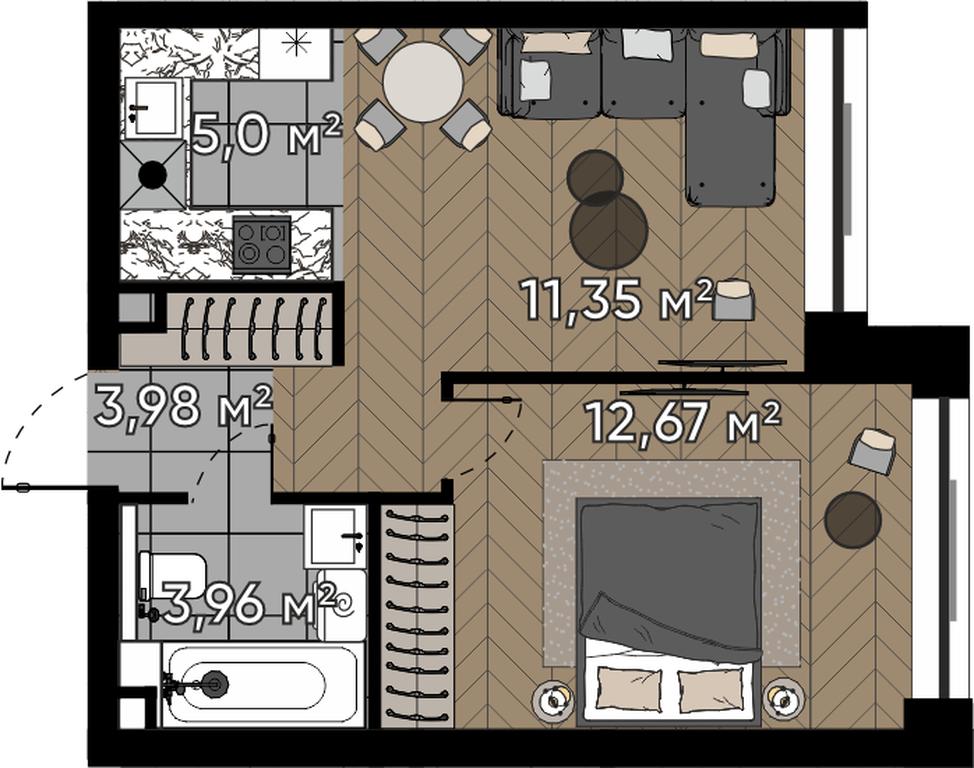 2-BD Apartment Sale, 36.96平方米 at Kvartal Serebryany Bor, Berzarina Street, Moscow, Russia #1