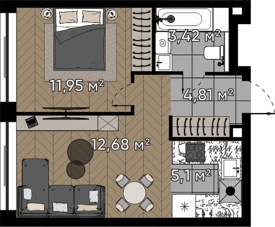2-BD Apartment Sale, 37.96平方米 at Kvartal Serebryany Bor, Berzarina Street, Moscow, Russia #1 2-BD Apartment Sale, 37.96平方米 at Kvartal Serebryany Bor, Berzarina Street, Moscow, Russia #1