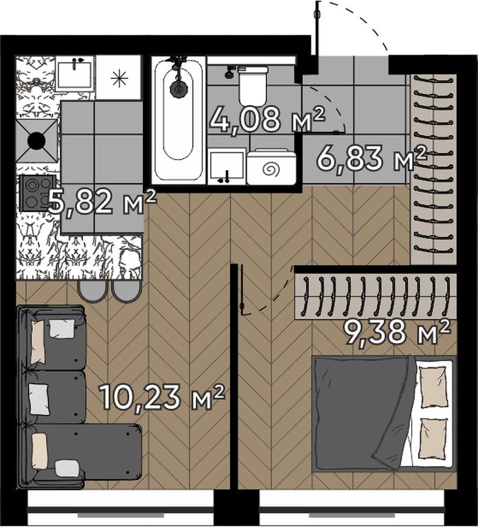 2-BD Apartment Sale, 36.34 sq. m. at Kvartal Serebryany Bor, Berzarina Street, Moscow, Russia #1 2-BD Apartment Sale, 36.34 sq. m. at Kvartal Serebryany Bor, Berzarina Street, Moscow, Russia #1