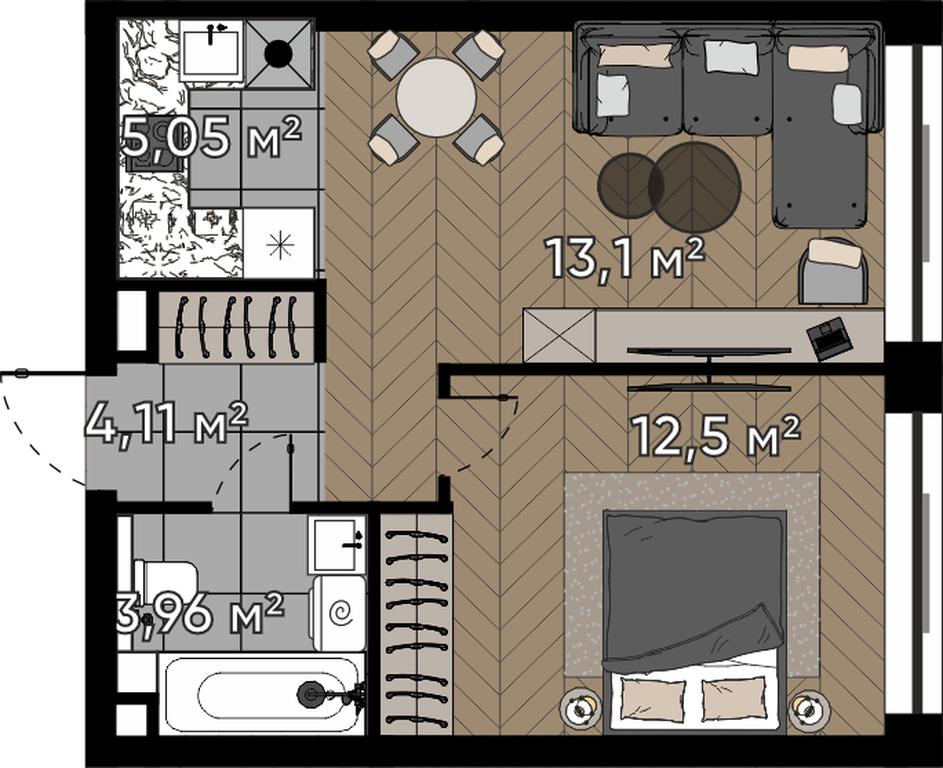 2-BD Apartment Sale, 38.72 sq. m. at Kvartal Serebryany Bor, Berzarina Street, Moscow, Russia #1