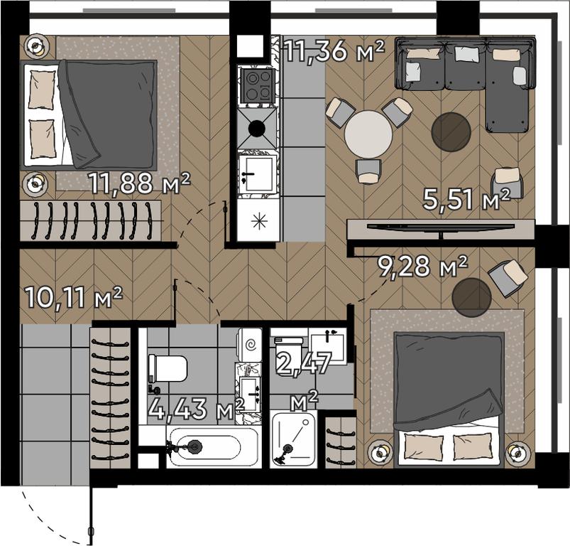 3-BD Apartment Sale, 55.04 sq. m. at Kvartal Serebryany Bor, Berzarina Street, Moscow, Russia #1 3-BD Apartment Sale, 55.04 sq. m. at Kvartal Serebryany Bor, Berzarina Street, Moscow, Russia #1