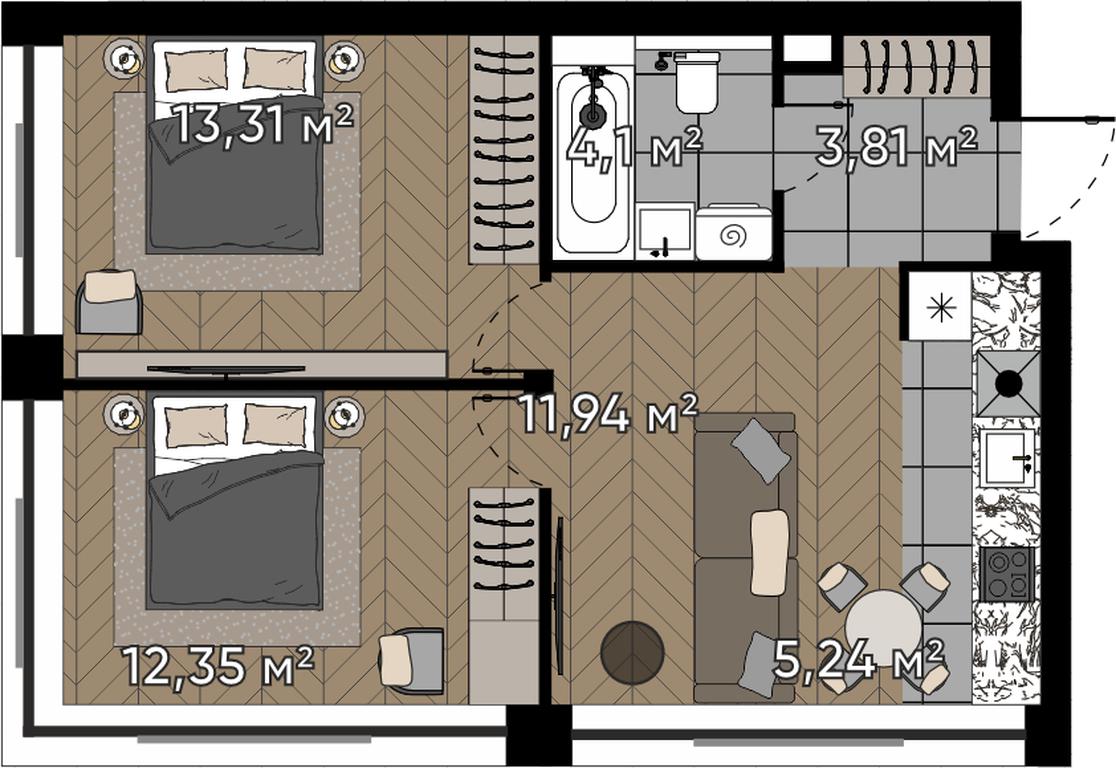 3-BD Apartment Sale, 50.75 sq. m. at Kvartal Serebryany Bor, Berzarina Street, Moscow, Russia #1