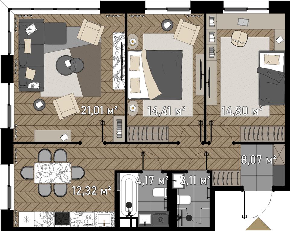 4-BD Apartment Sale, 79.9平方米 at Zorge 9, Zorge Street, 9к1, Moscow, Russia #1 4-BD Apartment Sale, 79.9平方米 at Zorge 9, Zorge Street, 9к1, Moscow, Russia #1