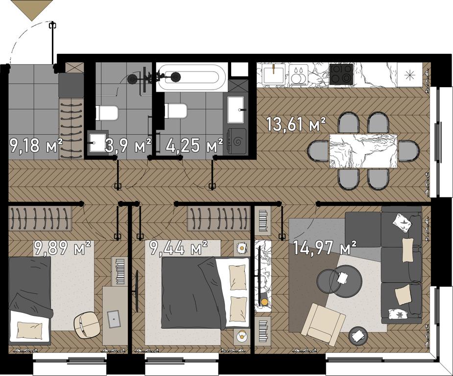 4-BD Apartment Sale, 67.5平方米 at Zorge 9, Zorge Street, 9к1, Moscow, Russia #1