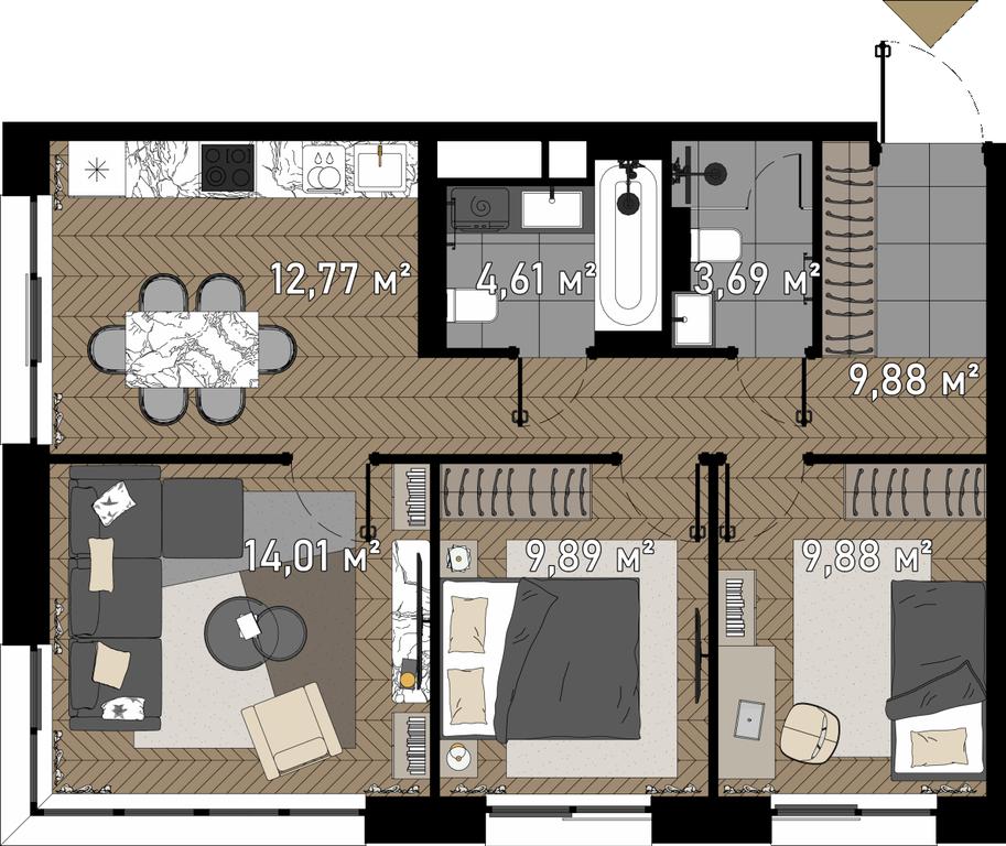 4-BD Apartment Sale, 66.1平方米 at Zorge 9, Zorge Street, 9к1, Moscow, Russia #1