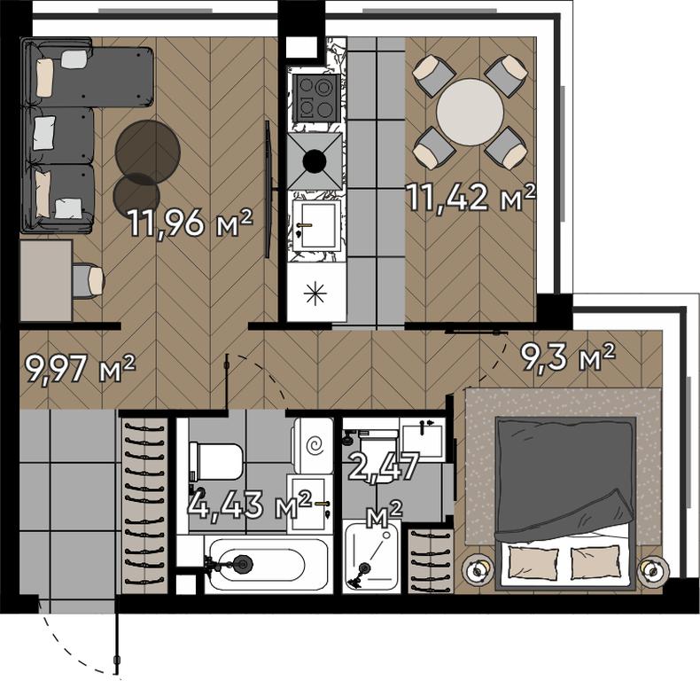 3-BD Apartment Sale, 49.55 sq. m. at Kvartal Serebryany Bor, Berzarina Street, Moscow, Russia #1 3-BD Apartment Sale, 49.55 sq. m. at Kvartal Serebryany Bor, Berzarina Street, Moscow, Russia #1