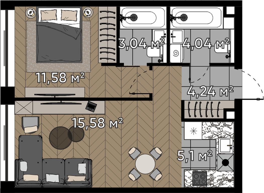 2-BD Apartment Sale, 43.58平方米 at Kvartal Serebryany Bor, Berzarina Street, Moscow, Russia #1 2-BD Apartment Sale, 43.58平方米 at Kvartal Serebryany Bor, Berzarina Street, Moscow, Russia #1