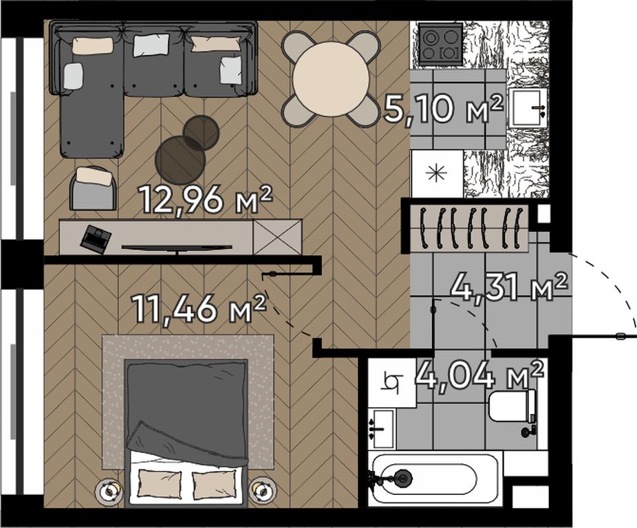 2-BD Apartment Sale, 37.87平方米 at Kvartal Serebryany Bor, Berzarina Street, Moscow, Russia #1