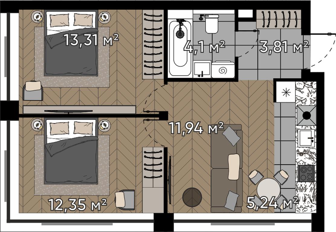 3-BD Apartment Sale, 50.75平方米 at Kvartal Serebryany Bor, Berzarina Street, Moscow, Russia #1