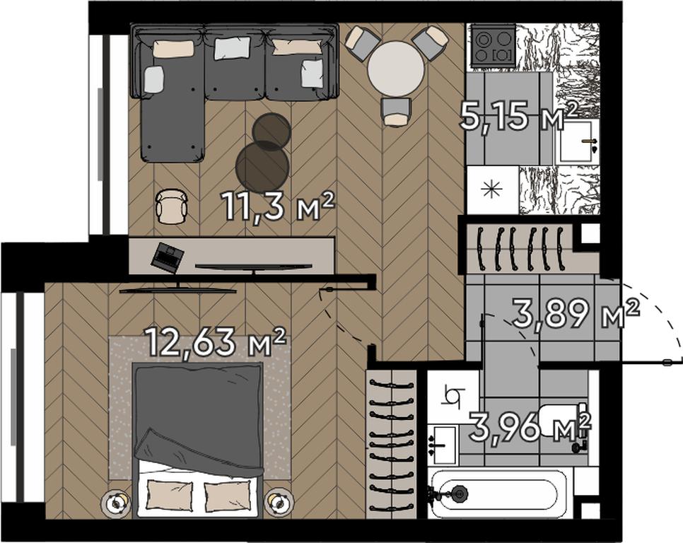 2-BD Apartment Sale, 36.93 sq. m. at Kvartal Serebryany Bor, Berzarina Street, Moscow, Russia #1