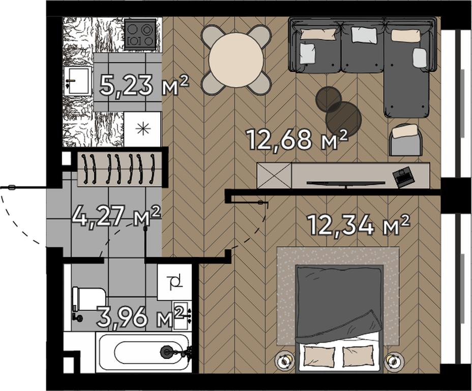 2-BD Apartment Sale, 38.48 sq. m. at Kvartal Serebryany Bor, Berzarina Street, Moscow, Russia #1