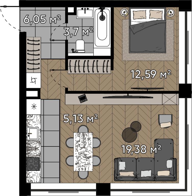 2-BD Apartment Sale, 46.85平方米 at Kvartal Serebryany Bor, Berzarina Street, Moscow, Russia #1 2-BD Apartment Sale, 46.85平方米 at Kvartal Serebryany Bor, Berzarina Street, Moscow, Russia #1