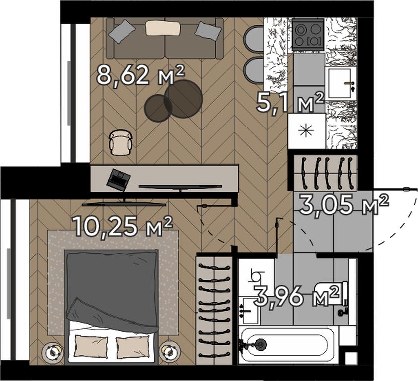 2-BD Apartment Sale, 30.98 sq. m. at Kvartal Serebryany Bor, Berzarina Street, Moscow, Russia #1
