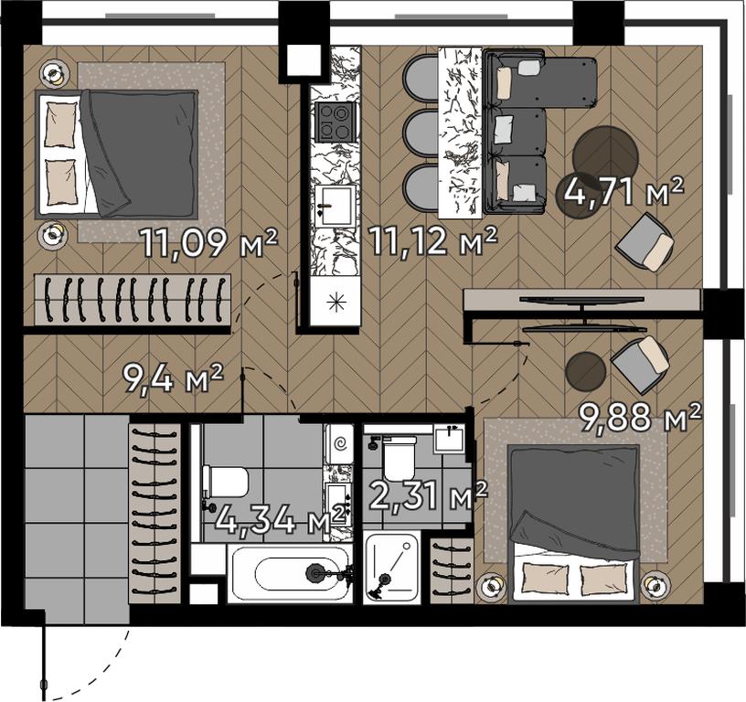 3-BD Apartment Sale, 52.85 sq. m. at Kvartal Serebryany Bor, Berzarina Street, Moscow, Russia #1 3-BD Apartment Sale, 52.85 sq. m. at Kvartal Serebryany Bor, Berzarina Street, Moscow, Russia #1