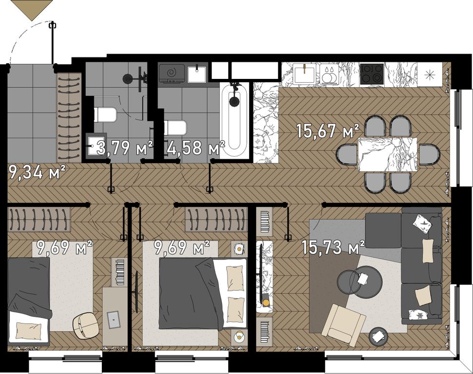 4-BD Apartment Sale, 70.1平方米 at Zorge 9, Zorge Street, 9к1, Moscow, Russia #1