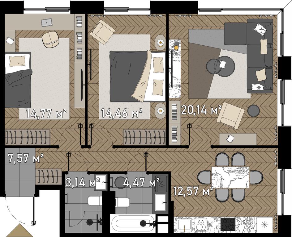 4-BD Apartment Sale, 79平方米 at Zorge 9, Zorge Street, 9к1, Moscow, Russia #1