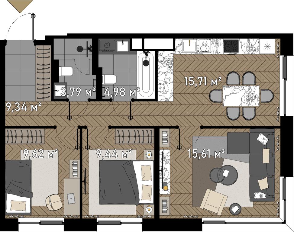 4-BD Apartment Sale, 69.9平方米 at Zorge 9, Zorge Street, 9к1, Moscow, Russia #1