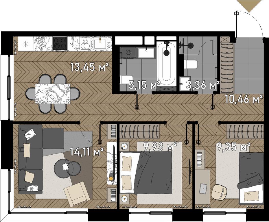 4-BD Apartment Sale, 67.3平方米 at Zorge 9, Zorge Street, 9к1, Moscow, Russia #1