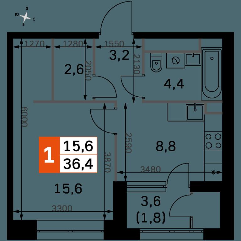 1-BD Apartment Sale, 36.3 sq. m. at Sky Garden, Stroitelny Drive, 9с6, Moscow, Russia #1
