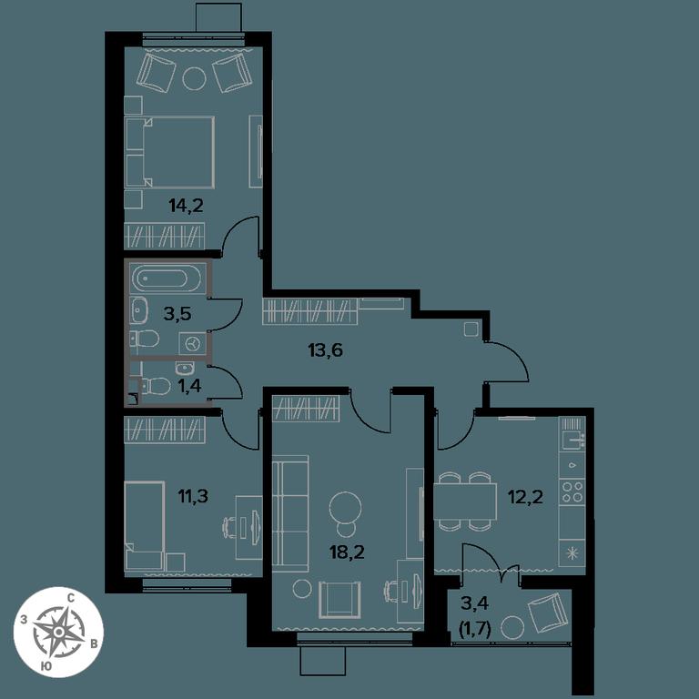 3-BD Apartment Sale, 76.1 sq. m. at Pervy Donskoj, zhiloy mikrorayon Sapronovo, derevnya Sapronovo, Leninskiy City District, Moscow Region, Russia #1 3-BD Apartment Sale, 76.1 sq. m. at Pervy Donskoj, zhiloy mikrorayon Sapronovo, derevnya Sapronovo, Leninskiy City District, Moscow Region, Russia #1