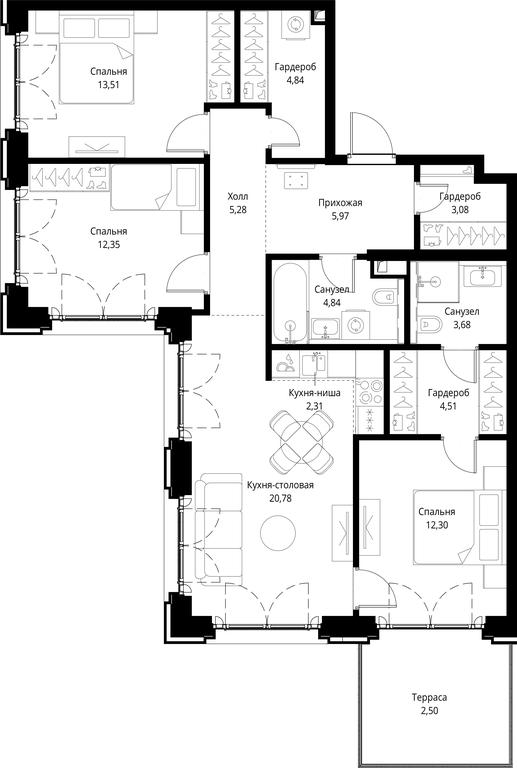 3-BD Apartment Sale, 95.95 sq. m. at City Bay, Volokolamskoye Highway, 95с3, Moscow, Russia #1