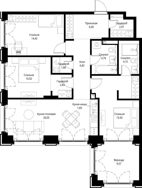 3-BD Apartment Sale, 102.55 sq. m. at City Bay, Volokolamskoye Highway, 95с3, Moscow, Russia #1