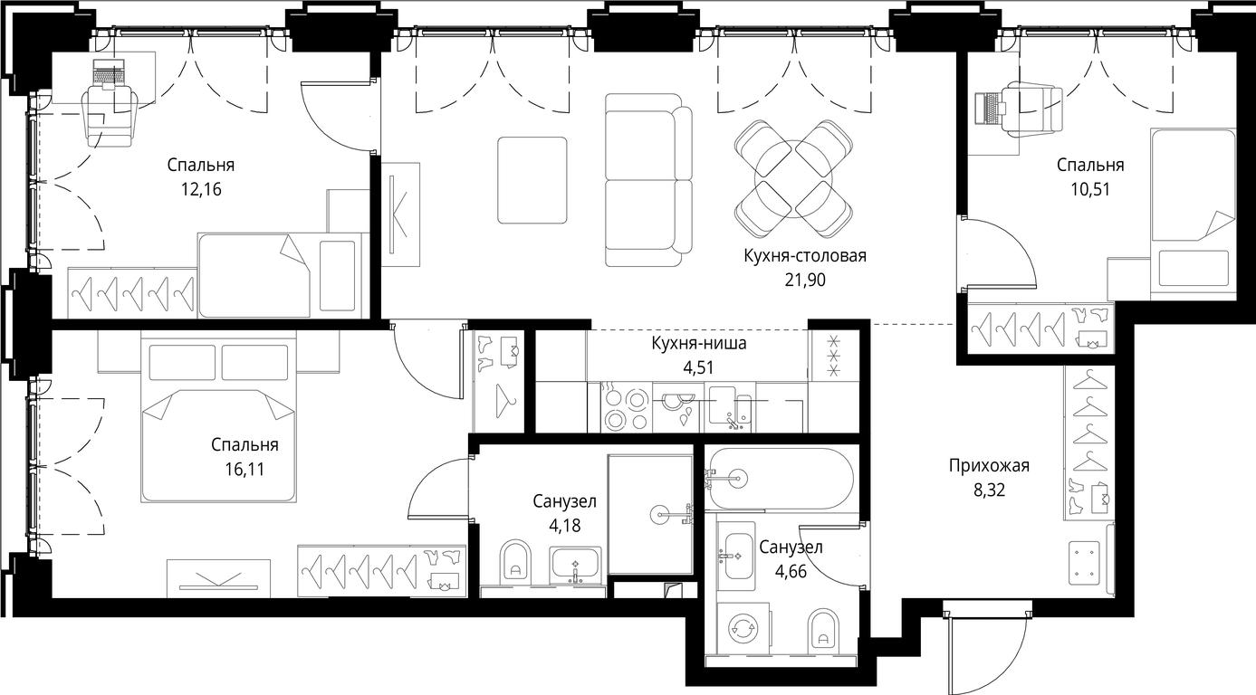 3-BD Apartment Sale, 82.35 sq. m. at City Bay, Volokolamskoye Highway, 95с3, Moscow, Russia #1
