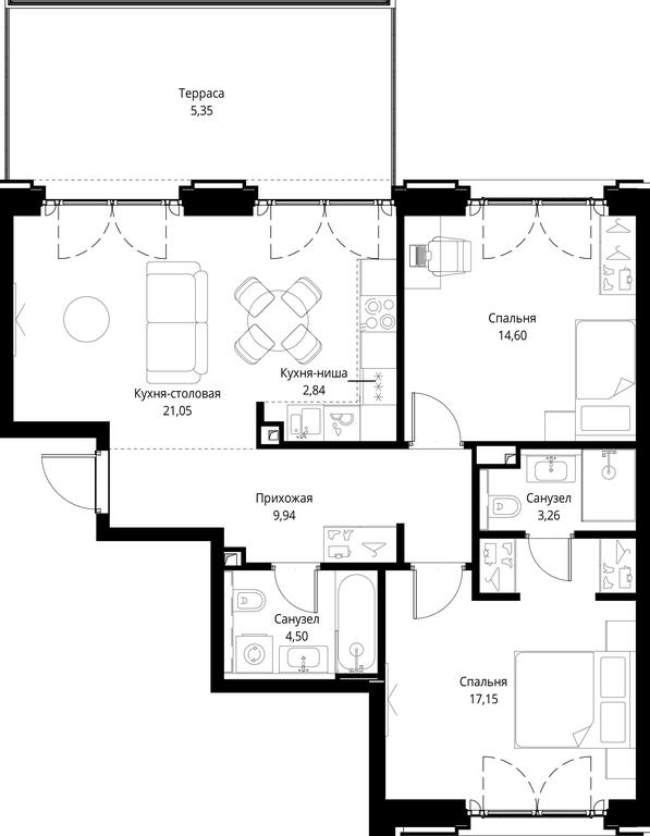 2-BD Apartment Sale, 74.19 sq. m. at City Bay, Volokolamskoye Highway, 95с3, Moscow, Russia #1
