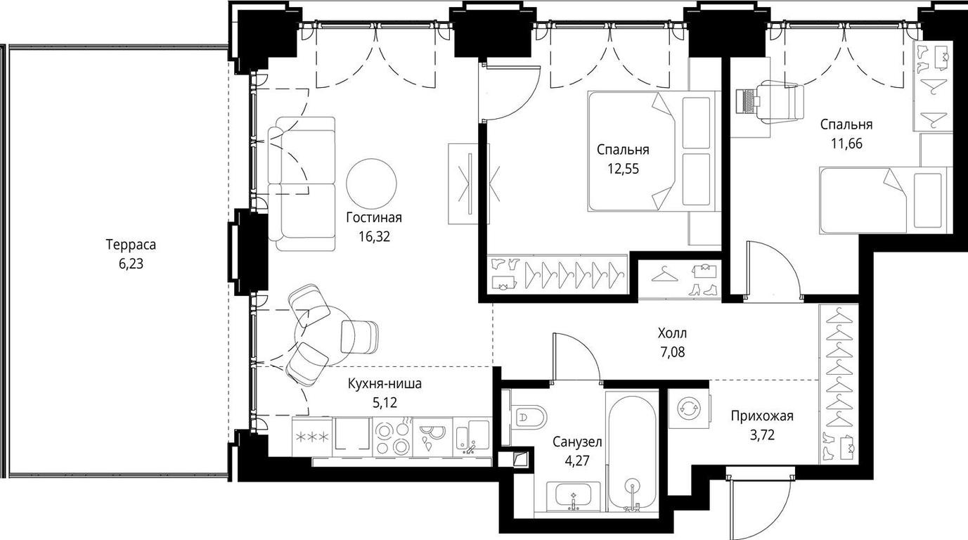 2-BD Apartment Sale, 66.95平方米 at City Bay, Volokolamskoye Highway, 95с3, Moscow, Russia #1