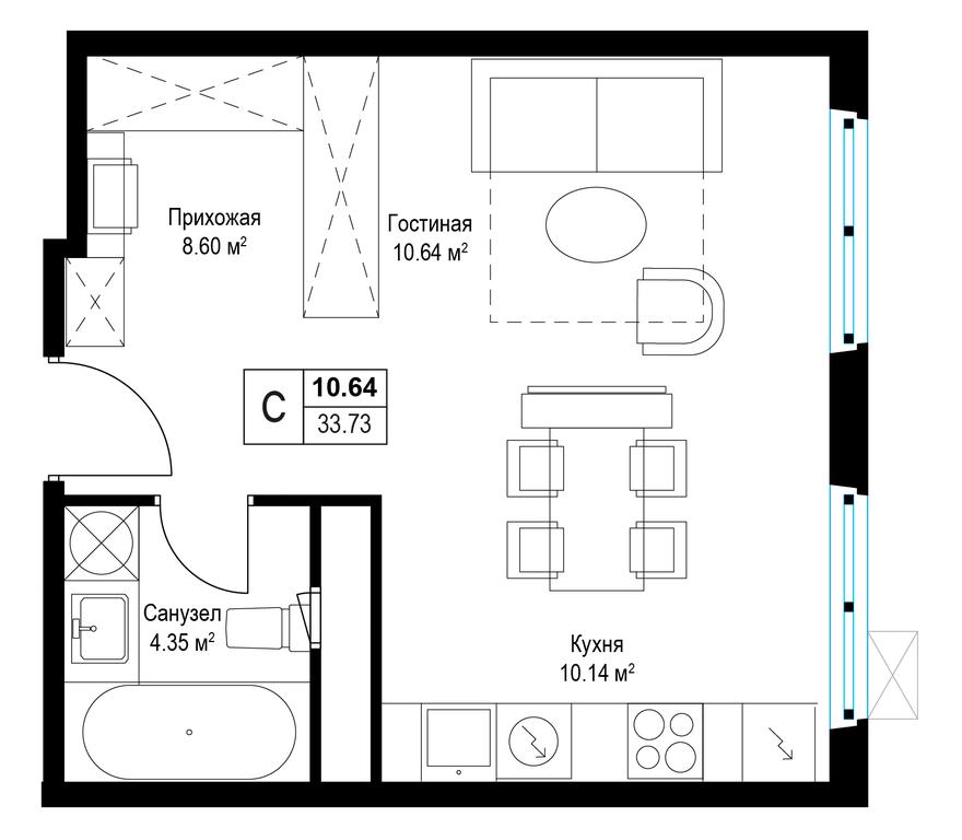 Apartment Sale, 33.6 sq. m. at Eko Vidnoe 2.0, kvartal Tsentralny, 1, Kupelinka Subdistrict, derevnya Sapronovo, Leninskiy City District, Moscow Region, Russia #1 Apartment Sale, 33.6 sq. m. at Eko Vidnoe 2.0, kvartal Tsentralny, 1, Kupelinka Subdistrict, derevnya Sapronovo, Leninskiy City District, Moscow Region, Russia #1