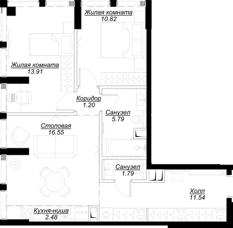 2-BD Apartment Sale, 64.87平方米 at Mod, 4th Maryinoy Roschi Street, 12с9, Moscow, Russia #1 2-BD Apartment Sale, 64.87平方米 at Mod, 4th Maryinoy Roschi Street, 12с9, Moscow, Russia #1