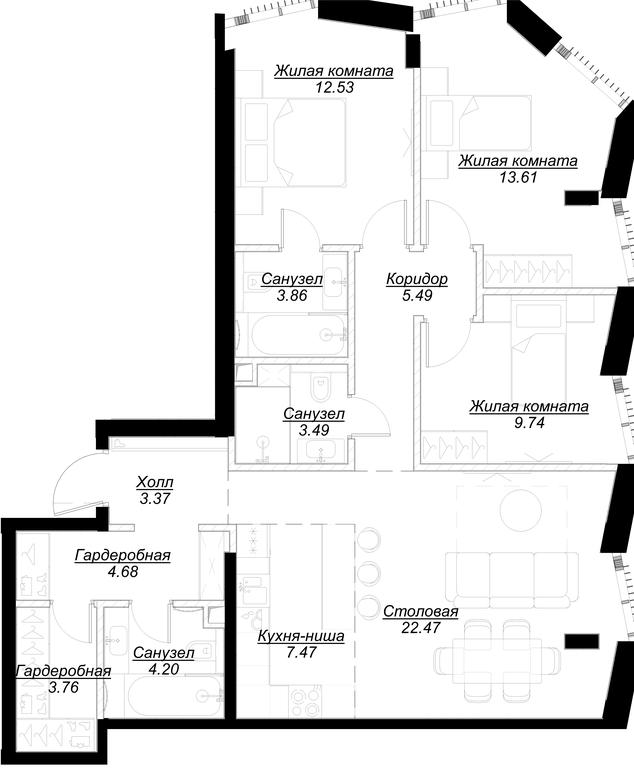 3-BD Apartment Sale, 97.35平方米 at Mod, 4th Maryinoy Roschi Street, 12с9, Moscow, Russia #1 3-BD Apartment Sale, 97.35平方米 at Mod, 4th Maryinoy Roschi Street, 12с9, Moscow, Russia #1