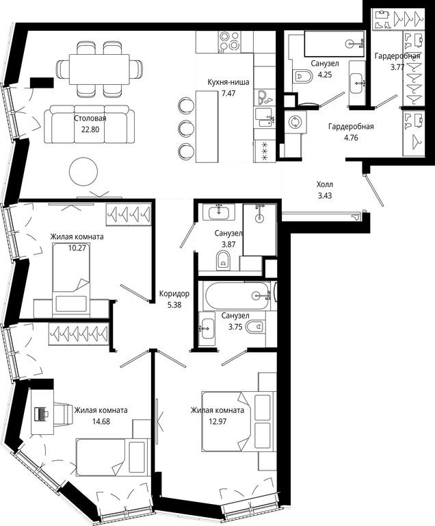 3-BD Apartment Sale, 97.35平方米 at Mod, 4th Maryinoy Roschi Street, 12с9, Moscow, Russia #2 3-BD Apartment Sale, 97.35平方米 at Mod, 4th Maryinoy Roschi Street, 12с9, Moscow, Russia #2