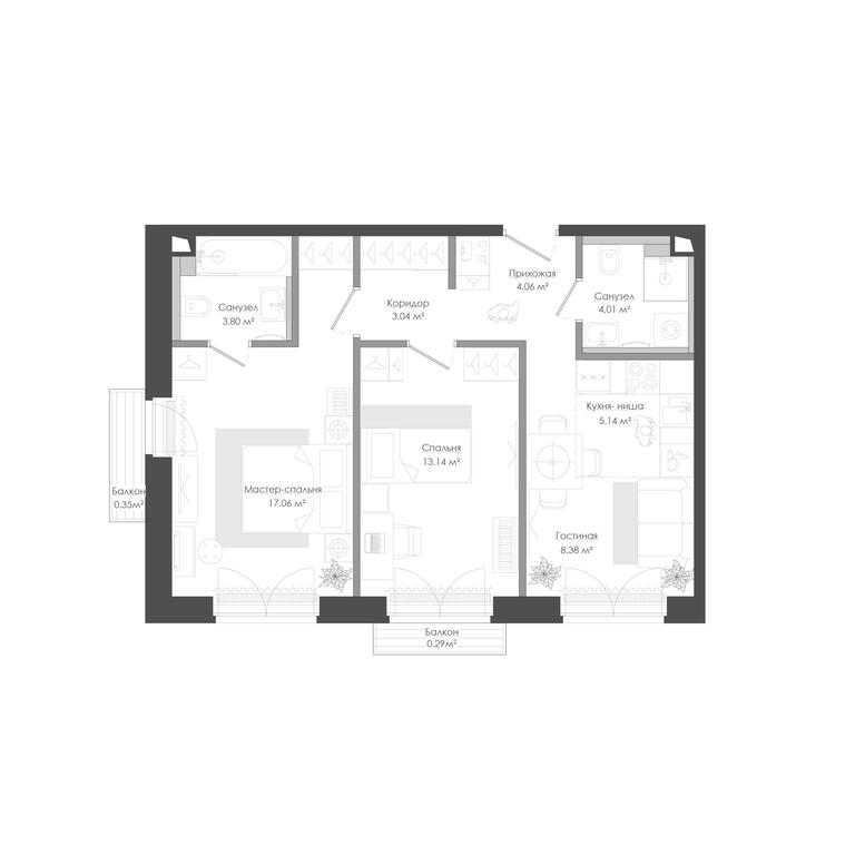 2-BD Apartment Sale, 59.89 sq. m. at Seliger City, Ilmenskiy Drive, 14к3, Moscow, Russia #1