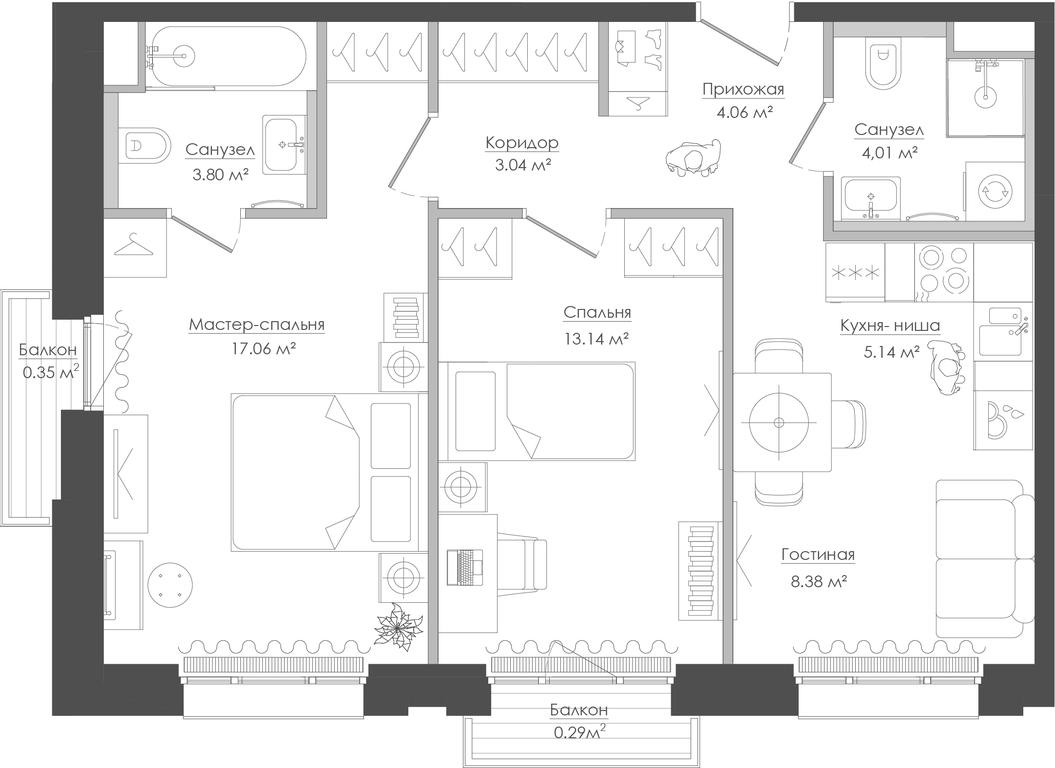 2-BD Apartment Sale, 59.89 sq. m. at Seliger City, Ilmenskiy Drive, 14к3, Moscow, Russia #2