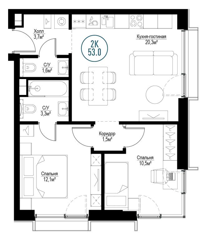 2-BD Apartment Sale, 52.5平方米 at Metropoliya, Volgogradsky Avenue, 32/3к1, Moscow, Russia #1 2-BD Apartment Sale, 52.5平方米 at Metropoliya, Volgogradsky Avenue, 32/3к1, Moscow, Russia #1