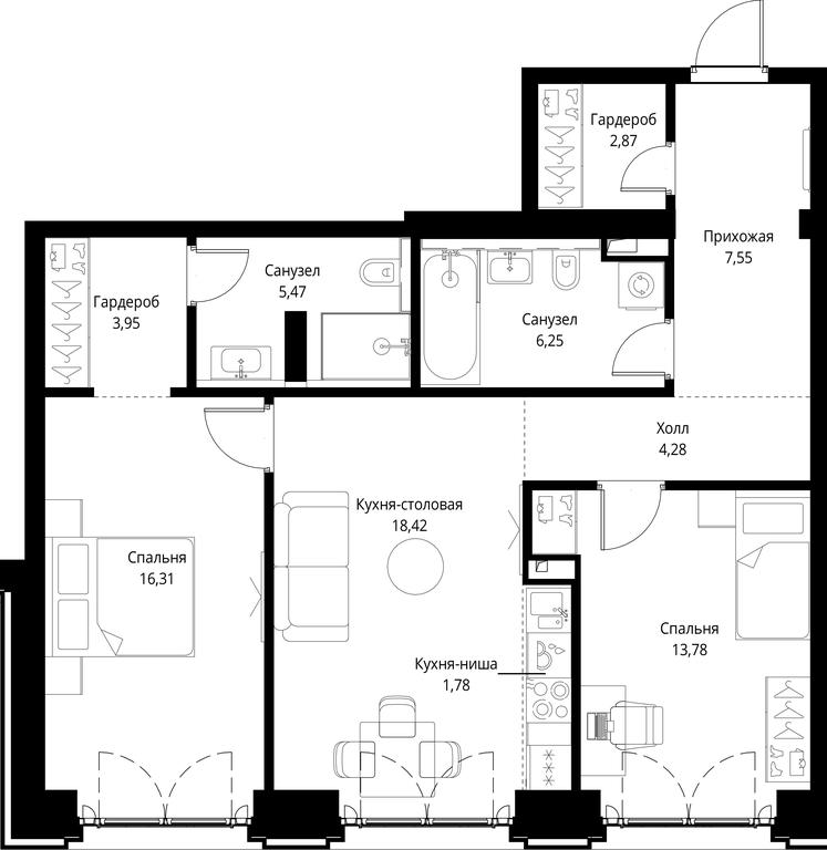 2-BD Apartment Sale, 80.66 sq. m. at City Bay, Volokolamskoye Highway, 95с3, Moscow, Russia #1
